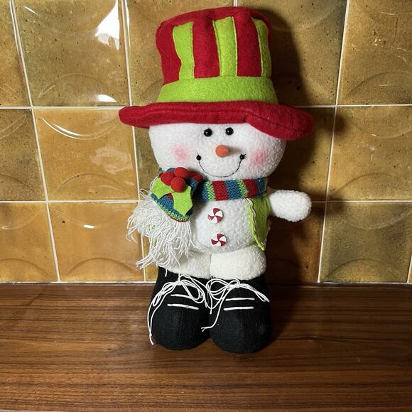 Prima Decorative Self-Standing Snowman Stripe Knit Hat & Scarf Christmas - Picture 1 of 5
